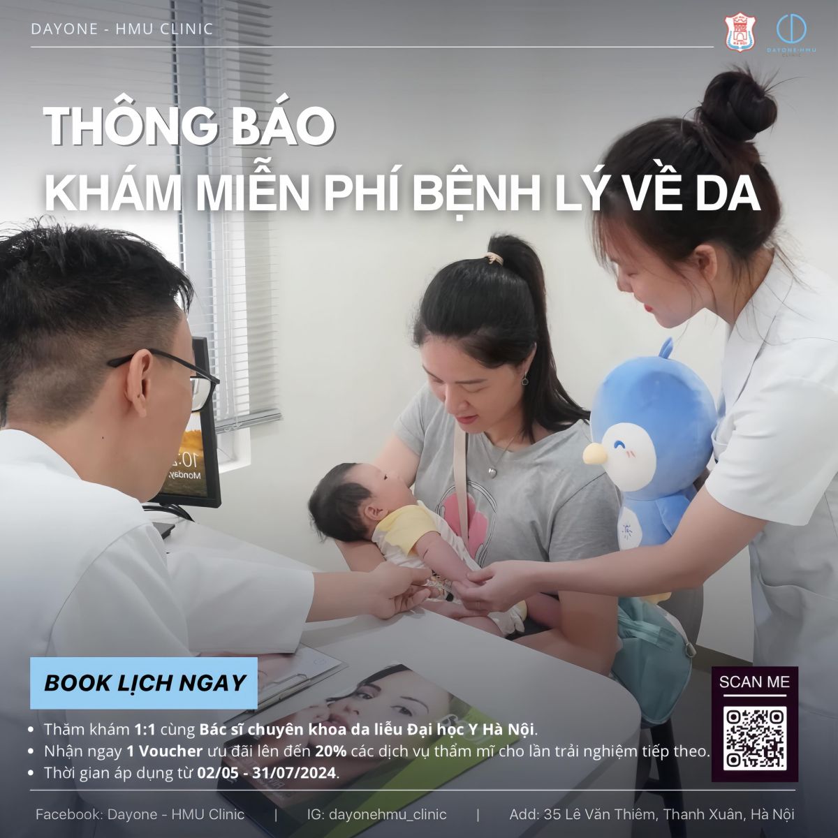 THÔNG BÁO KHÁM MIỄN PHÍ BỆNH LÝ VỀ DA