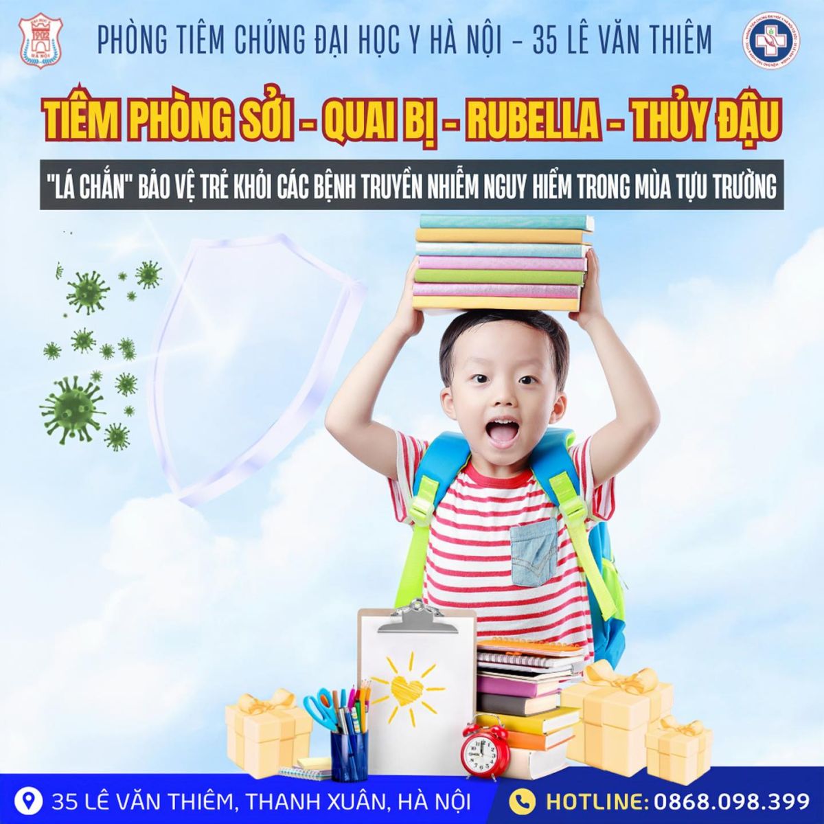 Tiêm phòng Sởi, Quai bị, Rubella, Thuỷ đậu – “Lá chắn vàng” bảo vệ con trẻ mùa tựu trường!